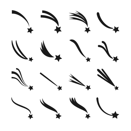 Falling, shooting stars, meteorites and comets with tails vector icons set. Comet with tail fall illustrationのイラスト素材