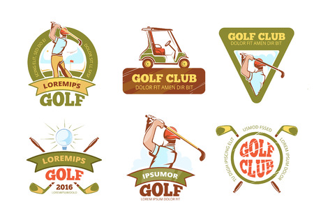 Golf sports club, golf tournament vector color labels, emblems, badges . Competition set illustrationのイラスト素材
