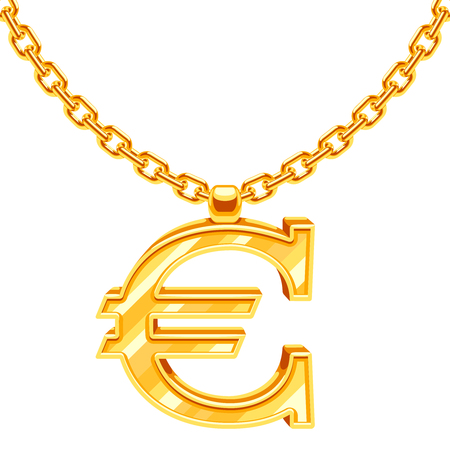 Gold necklace chain with euro symbol vector illustration. Gold finance value, european currencyのイラスト素材
