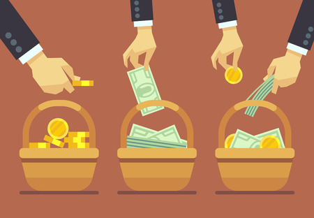 Business diversification vector concept. Do not put all your eggs in one basket. Finance balance and investment wealth illustrationのイラスト素材