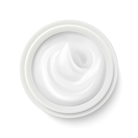 White cream in package container top view vector illustration. Cosmetic product for care to skin faceのイラスト素材