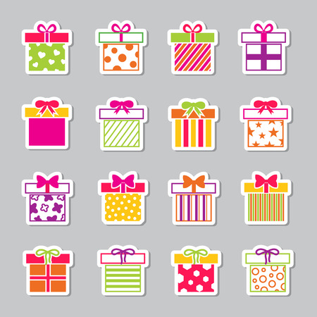 Colorful gift boxes vector icons set. Birthday holiday and christmas illustrationのイラスト素材