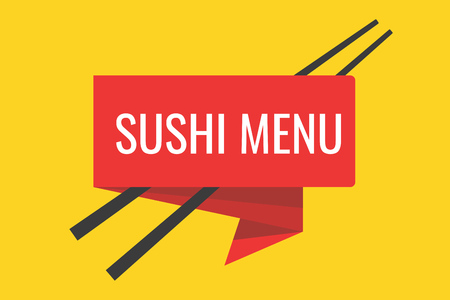Japanese sushi menu vector illustration template. Chopsticks and flat ribbonのイラスト素材