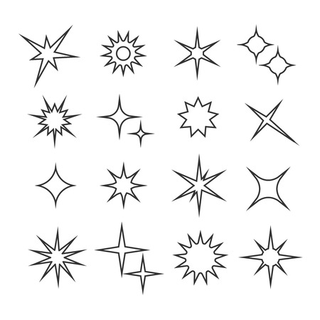 Sparkles, twinkle lights line vector icons. Linear star shining, sun line style illustrationのイラスト素材