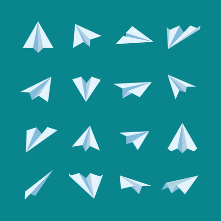 Paper planes flat vector icons set. Origami airplane and paper aircraft illustrationのイラスト素材