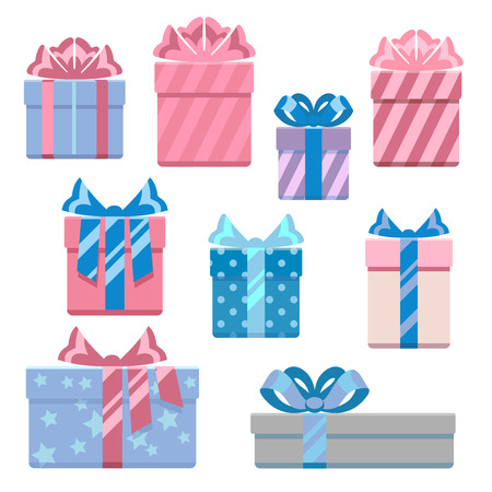 Gift boxes in pastel colors vector illustration. Set of present for holidayのイラスト素材