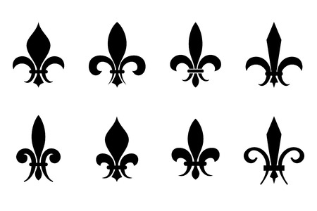 Fleur de lis vector set in black isolated over white background illustrationのイラスト素材