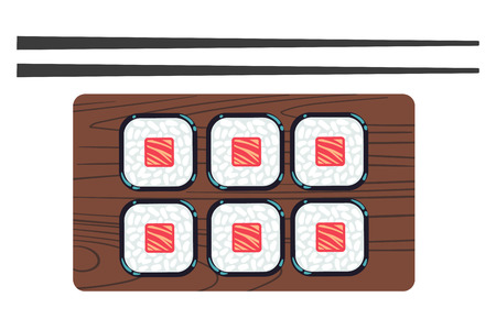 Sushi and chopsticks vector illustration. Japanese food and traditional dinnerのイラスト素材