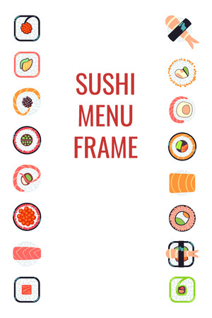 Japanese food sushi menu frame. Seafood of restaurant, vector illustrationのイラスト素材