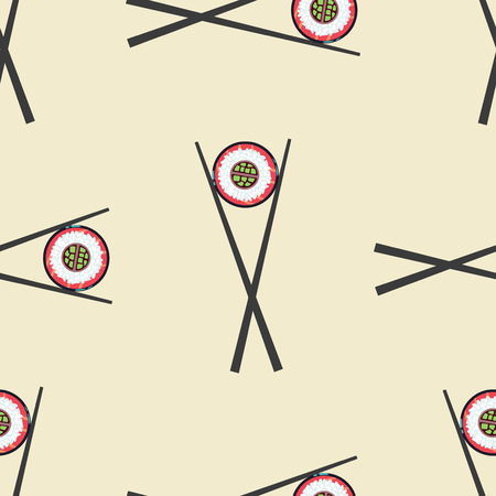 Sushi and chopsticks vector seamless pattern. Background with roll illustrationのイラスト素材