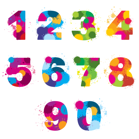 Vector numbers painted by colorful splashes. Rainbow arithmetic signs illustrationのイラスト素材