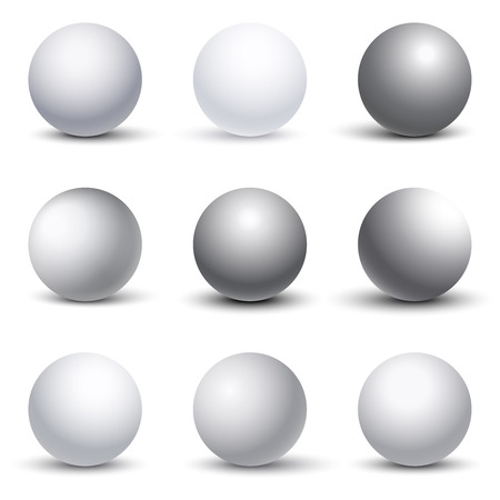 White 3D spheres with shadows vector set. Shape of round element illustrationのイラスト素材