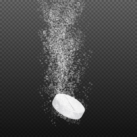 Soluble drug with fizzy trace isolated on transparent background vector illustration. Vitamin in water effervescentのイラスト素材