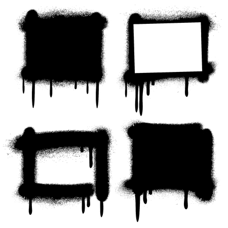 Spray paint graffiti grunge frames, banners. Messy silhouette monochrome black illustrationのイラスト素材