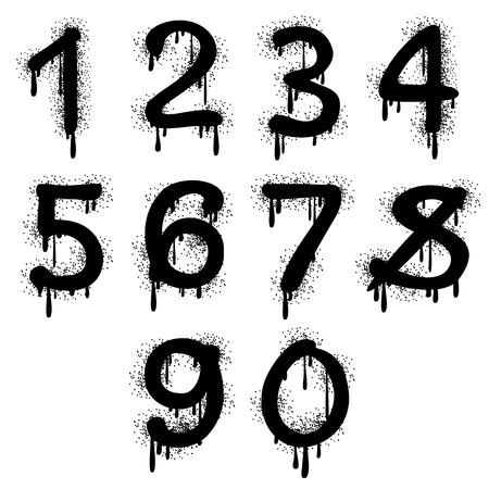 Grunge vector numbers with splatter text effect. Arithmetic figure for education illustrationのイラスト素材