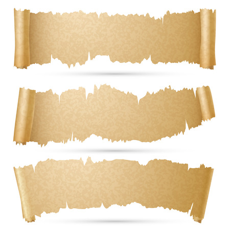 Scroll paper banners vector set. Old ragged roll old parchment illustrationのイラスト素材