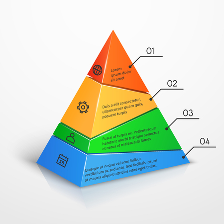 Layers hierarchy pyramid chart vector presentation infographic template. Color level with number illustrationのイラスト素材