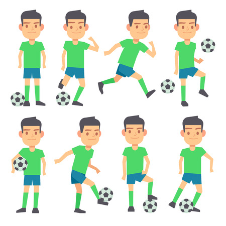 Soccer, football players playing ball set of vector flat characters. Forward defender and midfielder illustrationのイラスト素材