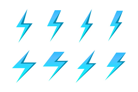 Set of blue lightnings isolated over white background. Vector illustrationのイラスト素材