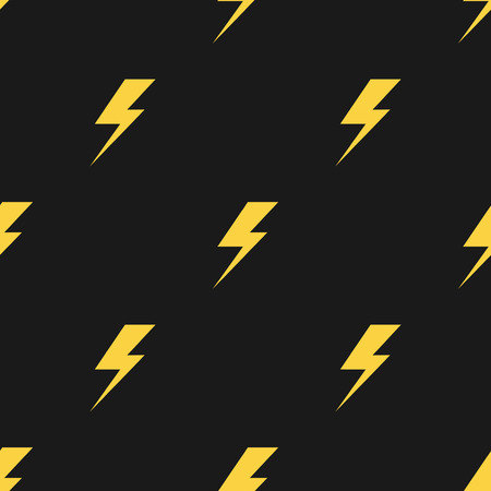 Yellow lightnings isolated on black background. Vector seamless patternのイラスト素材