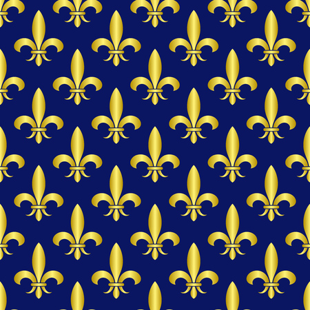 Golden fleur de lis royal lily vector seamless pattern. Vintage royal ornament illustrationのイラスト素材
