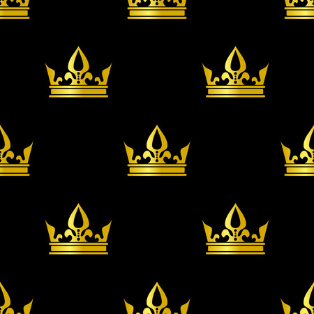 Golden crowns isolated on black background vector seamless pattern illustrationのイラスト素材