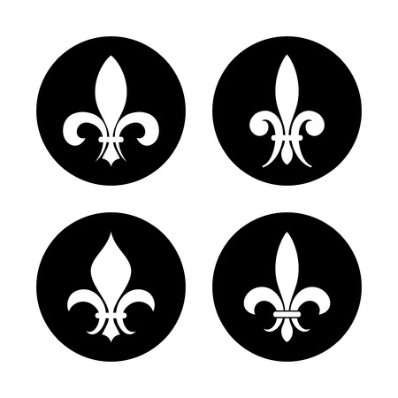 Fleur de lis vector set in black and white isolated in round form illustrationのイラスト素材