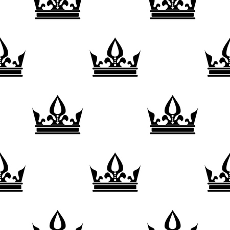 Vector crowns seamless pattern in black and white. Background decoration illustrationのイラスト素材
