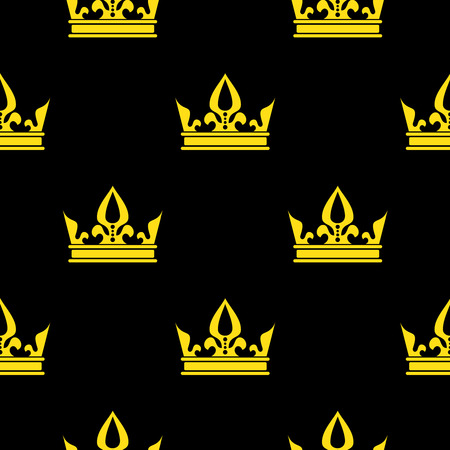 Golden crowns over black vector seamless pattern. Royal background illustrationのイラスト素材