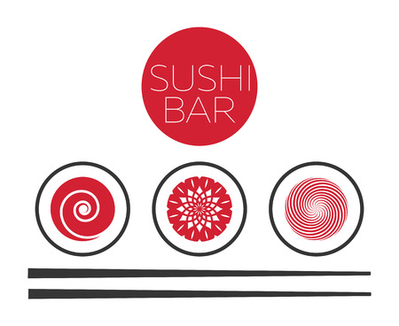 Abstract sushi bar food vector template. Asian seafood, roll fresh illustrationのイラスト素材