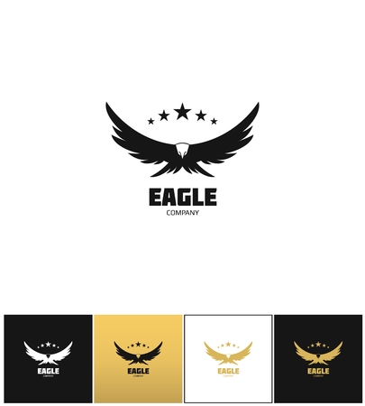 Eagle company vector icon. Eagle company program on black, white and gold backgroundのイラスト素材