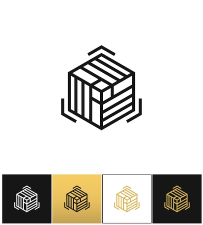 Block or cube 3D structure vector icon. Block or cube 3D structure program on black, white and gold backgroundのイラスト素材