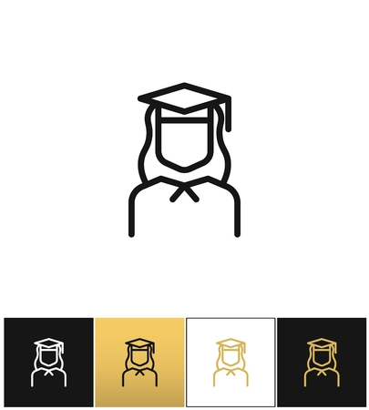 Graduation line vector icon. Graduation line program on black, white and gold backgroundのイラスト素材