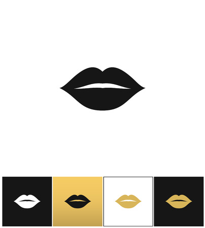 Female lips kiss print vector icon. Female lips kiss print pictograph on black, white and gold backgroundsのイラスト素材