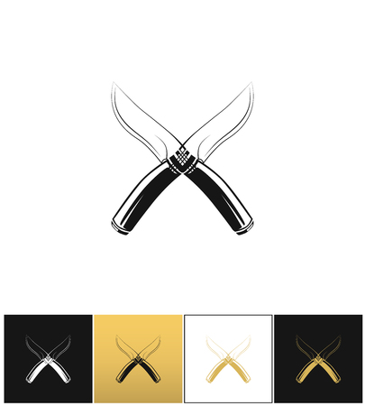 Hunting combat crossing knives vector icon. Hunting combat crossing knives pictograph on black, white and gold backgroundsのイラスト素材