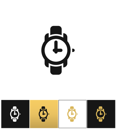 Wrist watch sign or wristwatch vector icons on black, white and gold backgroundsのイラスト素材
