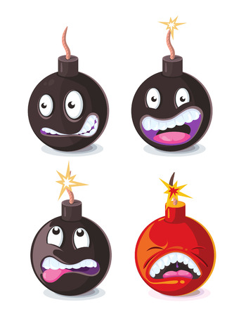 Funny cartoon wicked bombs emoji vector illustration. Animation character bombのイラスト素材
