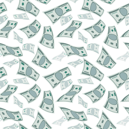 Money wind stream, paper cash tornado finance concept. seamless flying dollars background. Falling financial jackpot, stream illustrationのイラスト素材