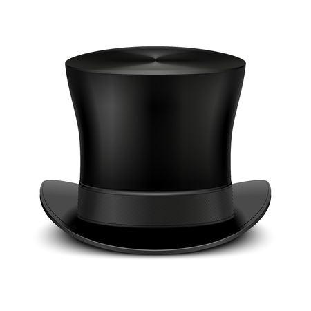 Vintage black gentleman top hat isolated on white. Classic traditional topper accessory. Vector illustrationのイラスト素材
