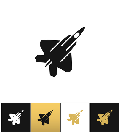 Air force navy icon airforce vector military plane or fighter jet vector icon. Air force navy icon airforce vector military plane or fighter jet pictograph on black, white and gold backgroundのイラスト素材