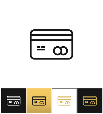 Business card or credit card vector icon. Business card or credit card pictograph on black, white and gold backgroundのイラスト素材