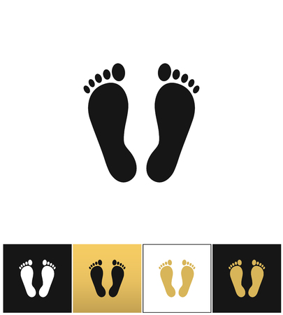 Footprints or human foot prints vector icon. Footprints or human foot prints pictograph on black, white and gold backgroundのイラスト素材