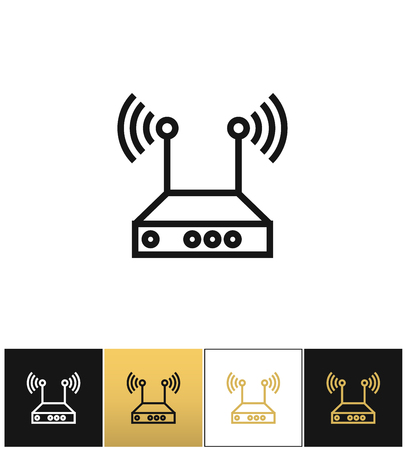 Internet network wireless router vector icon. Internet network wireless router pictograph on black, white and gold backgroundのイラスト素材