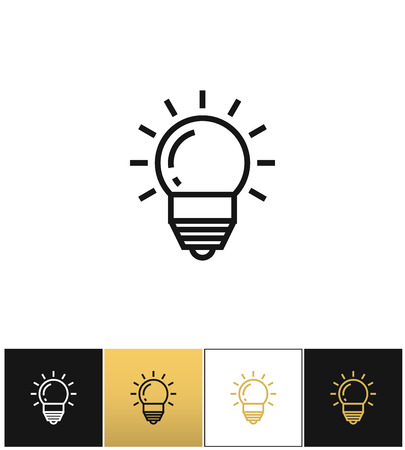Lightbulb or innovation and idea vector icon. Lightbulb or innovation and idea pictograph on black, white and gold backgroundのイラスト素材
