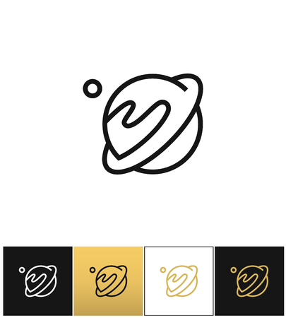 Linear planet vector icon. Linear planet pictograph on black, white and gold backgroundのイラスト素材