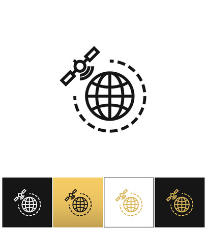 World gps satellite vector icon. World gps satellite pictograph on black, white and gold backgroundのイラスト素材
