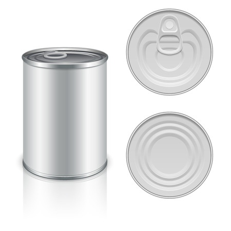 Canned metal packaging vector template for your design. Aluminum canned for food, steel package closed for storage illustrationのイラスト素材