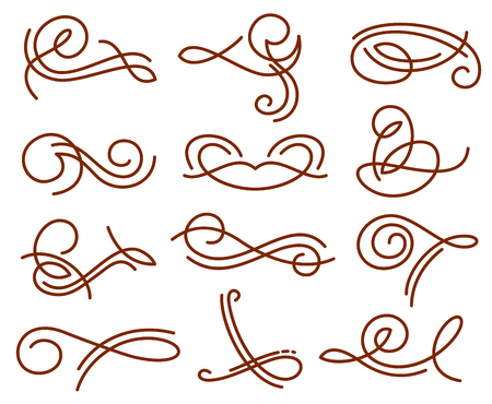 Flourish swirls, vintage calligraphy vector elements. Swirl flourish tattoo henna, abstract swirl line illustrationのイラスト素材