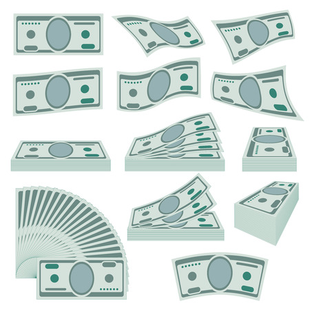 Us dollars, money stacks vector set. Banknote money paper, illustration finance currency cash moneyのイラスト素材