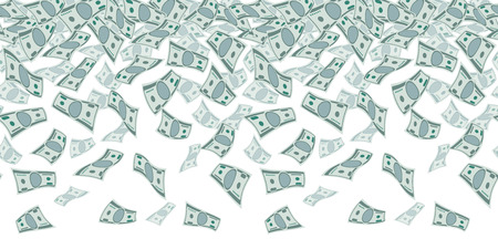 Falling dollar sign, money rain. Seamless pattern for finance concept. Vector rain of money, illustration of jackpot moneyのイラスト素材